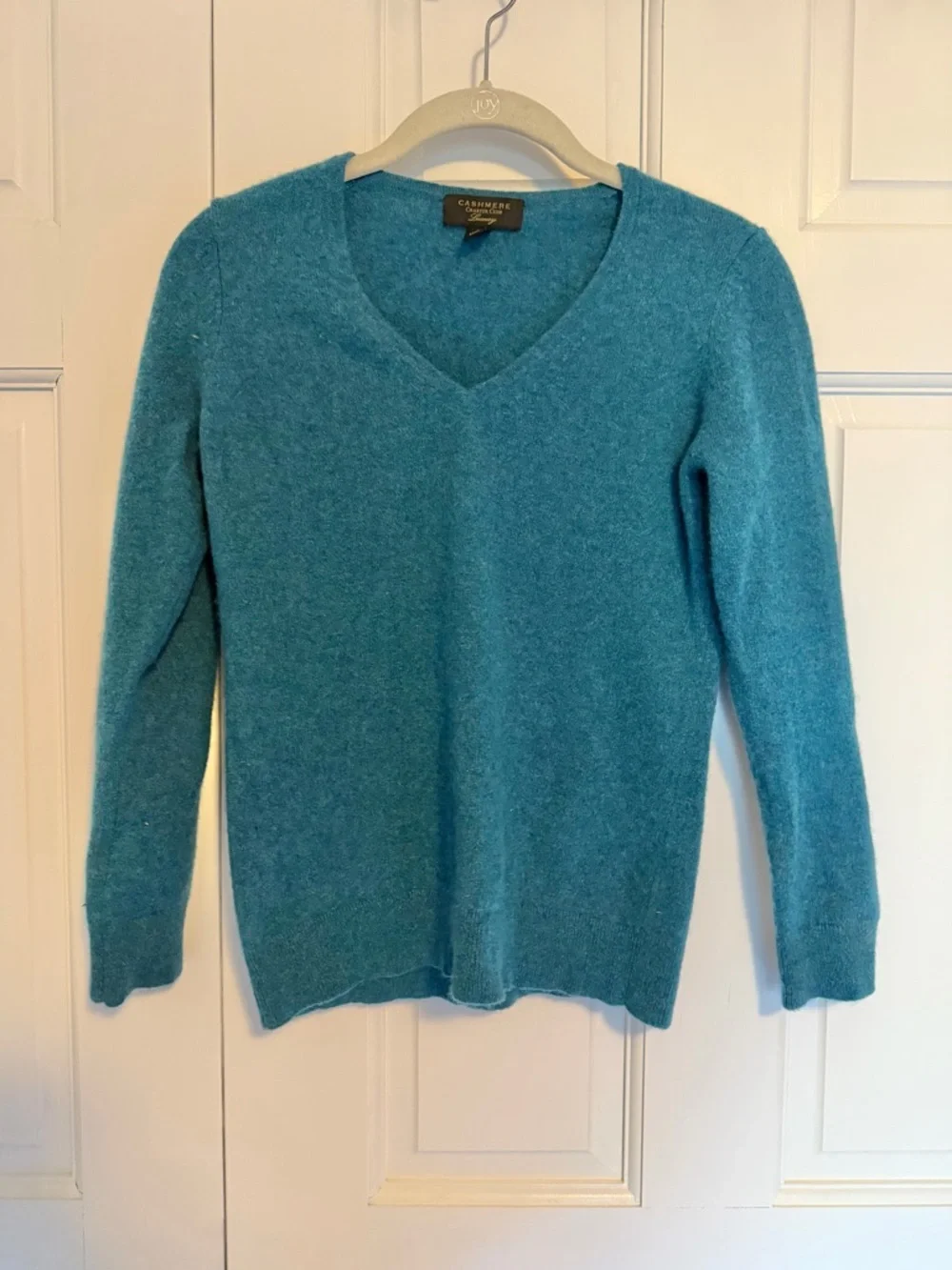 Charter Club 100% Cashmere Sweater Medium Teal Blue V Neck Soft Knit - Picture 2 of 8